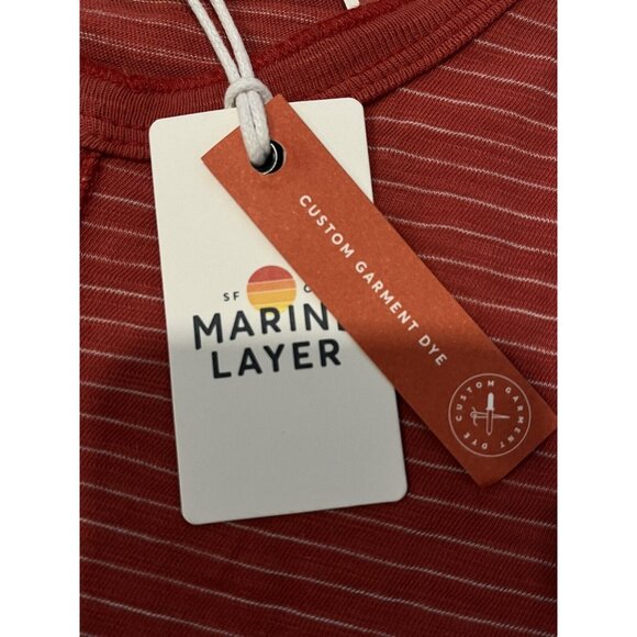 NWT Marine Layer SS Slub Henley Striped Tee Shirt Baked Apple Red Mens Sz M - Picture 4 of 8
